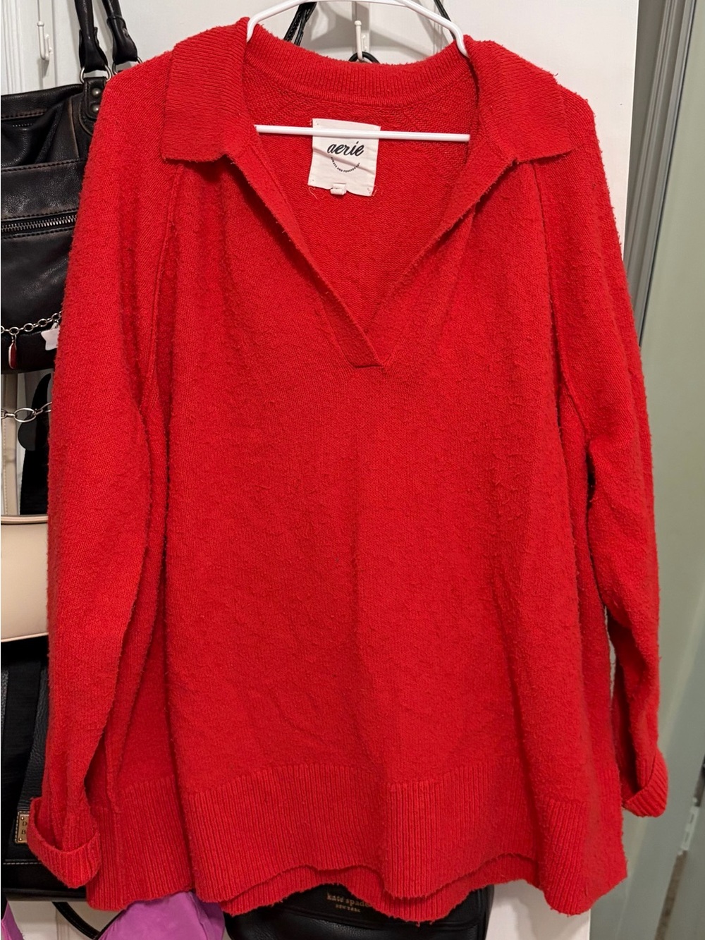 aerie Red V-Neck Collared Sweater